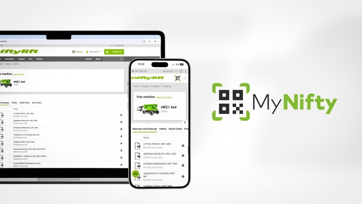 MyNifty Support Hub on Desktop and Mobile Laptop and mobile phone displaying the MyNifty support hub product page alongside the MyNifty logo