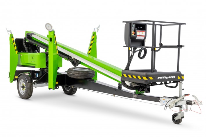 Niftylift TM40S 40ft towable stick-boom in stowed position