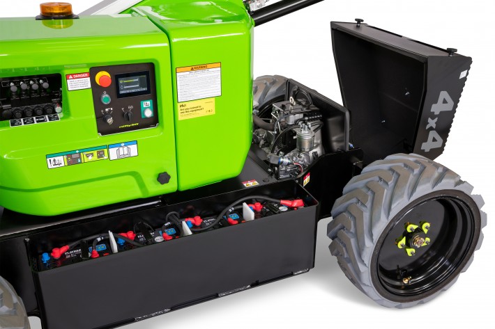 Close-up of the HR12 4x4 Gen2 Hybrid engine and maintenance-free AGM batteries